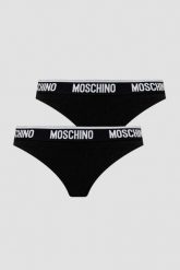 MOSCHINO Czarne damskie stringi dwupak, Rozmiar L. Czarne stringi MOSCHINO, bez wzorów. W wyprzedaży za 224.99 zł.