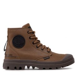 Trapery Palladium. Brązowe traperki Palladium, bez wzorów, bez obcasa, bez zapięcia. Za 639.99 zł.