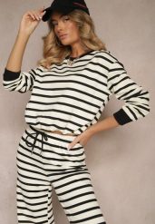 Czarna Bluza z Bawełny z Motywem Pasków i Ściągaczem Fenarel. Czarne bluzy Renee, l, bez wzorów, z bawełny, casualowe, bez ramiączek, bez kaptura. W wyprzedaży za 75.99 zł.