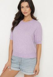 Fioletowy Sweter z Wełną i Krótkim Rękawem Turosa. Fioletowe swetry Born2be, bez wzorów, z jeansu, eleganckie, bez ramiączek. W wyprzedaży za 101.99 zł.