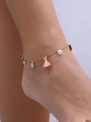 Luja Bijoux Pozłacana bransoletka z elementami ozdobnymi na kostkę rozmiar: onesize. Żółte bransoletki Luja Bijoux, pozłacane. Za 65.69 zł.