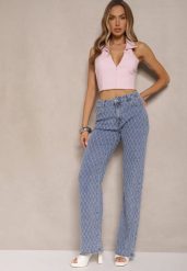 Niebieskie Jeansy z Bawełny High Waist o Szerokim Kroju w Romby Tuvielle. Niebieskie jeansy Renee, bez wzorów, z bawełny, z podwyższonym stanem. W wyprzedaży za 107.99 zł.