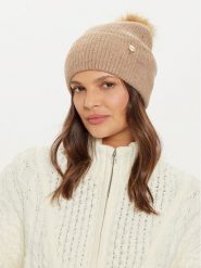 Guess Czapka AW5213 POL01 Beżowy. Brązowe czapki zimowe Guess, z aplikacjami, z materiału. Za 199.99 zł.