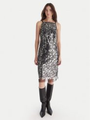 DKNY Sukienka koktajlowa DD54AN04 Srebrny Slim Fit. Szare sukienki DKNY, bez wzorów, z syntetyku, wizytowe, bez kołnierzyka, bez ramiączek. Za 829.99 zł.