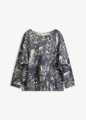 Sweter we wzór skóry węża z rękawami typu nietoperz. Szare swetry bonprix, bez wzorów, ze skóry, eleganckie, bez ramiączek. Za 139.99 zł.