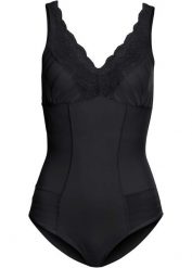Body, średni stopień modelowania sylwetki z koronki. Czarne bielizna modelująca bonprix, bez wzorów, z koronki. Za 127.99 zł.