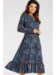 Awama Sukienka w kolorze granatowym ze wzorem rozmiar: XL. Niebieskie sukienki Awama, xl, bez wzorów, bez kołnierzyka, bez ramiączek, midi, rozkloszowane. Za 212.95 zł.