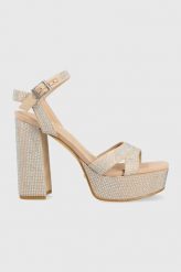Guess sandały ZELINE kolor beżowy FL6ZLE ESU03. Brązowe sandały Guess, z aplikacjami, bez obcasa, na obcasie, bez zapięcia. Za 839.99 zł.