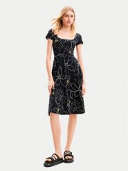 Desigual Sukienka letnia Margaritis 24SWVK55 Czarny Regular Fit. Czarne sukienki Desigual, xs, bez wzorów, z bawełny, bez kołnierzyka, bez ramiączek. Za 279.99 zł.