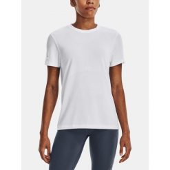 T-shirt do biegania damski Under Armour Seamless Stride. Białe t-shirty Under Armour, xl, bez wzorów, sportowe, bez kołnierzyka, bez ramiączek. W wyprzedaży za 145.30 zł.