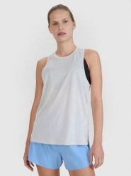 Koszulka do biegania bez rękawów damska. Szare t-shirty sportowe 4f, l, bez wzorów, z dzianiny, bez ramiączek, do biegania. Za 119.99 zł.