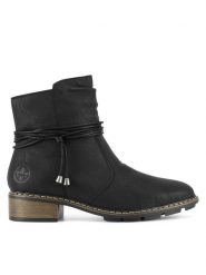 Rieker Botki 77263-00 Czarny. Czarne botki Rieker, bez wzorów, bez obcasa, na płaskiej podeszwie, bez zapięcia. Za 339.99 zł.