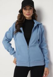 Niebieska Klasyczna Rozpinana Bluza z Bawełną i Kapturem Arfenia. Niebieskie bluzy Born2be, l, bez wzorów, z bawełny, klasyczne, bez ramiączek. W wyprzedaży za 84.99 zł.