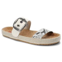 Klapki damskie Big Star, materiał syntetyczny z regulowanym paskiem zapinanym na klamrę profilowaną wkładką, białe wężowe, JJ274728. Białe klapki BIG STAR, bez wzorów, z materiału, eleganckie, bez obcasa, bez zapięcia. Za 109.00 zł.