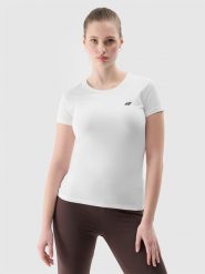 4F T-shirt slim gładki damski - biały M. Białe t-shirty 4f, m, bez wzorów, z bawełny, sportowe, bez kołnierzyka, bez ramiączek. W wyprzedaży za 29.99 zł.