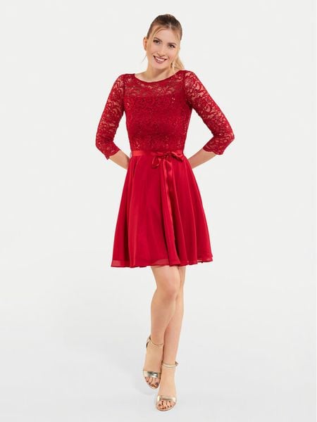 Swing Sukienka koktajlowa 77761210 Czerwony Regular Fit. Czerwone sukienki Swing, bez wzorów, z syntetyku, wizytowe, bez kołnierzyka, bez ramiączek. Za 389.99 zł.