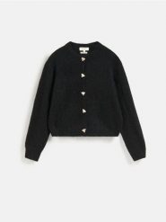 Kardigan z dodatkiem moheru - czarny. Czarne swetry Reserved, l, bez wzorów, z dzianiny, bez ramiączek. Za 299.99 zł.
