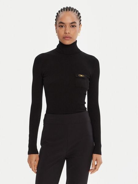 Elisabetta Franchi Golf MK-11B-56E2-V290 Czarny Slim Fit. Czarne swetry Elisabetta Franchi, bez wzorów, z syntetyku, bez ramiączek. Za 1,105.20 zł.