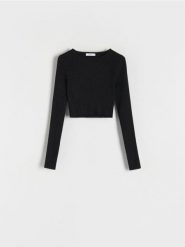 Sweter z metalizowaną nitką - czarny. Czarne swetry Reserved, l, bez wzorów, z dzianiny, bez ramiączek. W wyprzedaży za 49.99 zł.