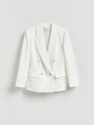 Marynarka z wiskozą - biały. Białe marynarki i żakiety Reserved, l, bez wzorów, z tkaniny, bez ramiączek. Za 249.99 zł.