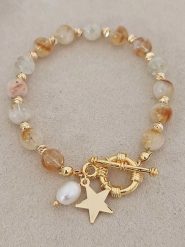 Luja Bijoux Pozłacana bransoletka z perłą i cytrynem rozmiar: onesize. Brązowe bransoletki Luja Bijoux, z cytrynem, pozłacane. Za 83.62 zł.