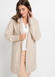 Długi sweter bez zapięcia. Brązowe swetry bonprix, bez wzorów, bez ramiączek. Za 114.99 zł.