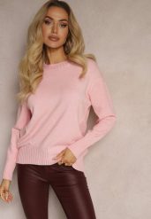 Jasnoróżowy Casualowy Sweter z Wiskozą i Modalem ze Ściągaczami Riviti. Czerwone swetry Renee, l, bez wzorów, z jeansu, casualowe, bez ramiączek. W wyprzedaży za 71.99 zł.