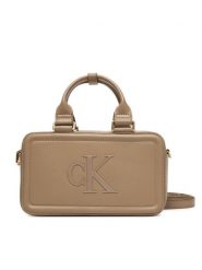 Calvin Klein Torebka Bold Ck Elongated Mini Tote LV04F3411G Beżowy. Brązowe torebki klasyczne Calvin Klein, bez wzorów, ze skóry, bez dodatków. Za 489.99 zł.
