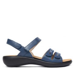 Sandały Josef Seibel. Niebieskie sandały Josef Seibel, bez wzorów, bez obcasa, na płaskiej podeszwie, bez zapięcia. Za 369.99 zł.