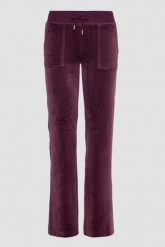 JUICY COUTURE Śliwkowe damskie spodnie welurowe Del Ray Pocket Pant, Rozmiar XS. Fioletowe spodnie dresowe Juicy Couture, bez wzorów, z dresówki. Za 499.99 zł.