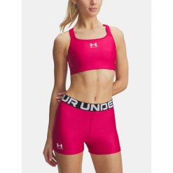 Biustonosz sportowy Under Armour HeatGear High. Czerwone biustonosze sportowe Under Armour, bez wzorów, na fitness i siłownię. Za 129.99 zł.