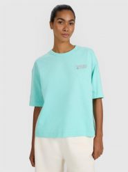 4F T-shirt oversize z nadrukiem damski - różowy L. Czarne t-shirty 4f, l, bez wzorów, z bawełny, klasyczne, bez kołnierzyka, bez ramiączek. Za 59.99 zł.