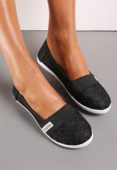 Czarne Tenisówki Brokatowe Tinanee. Czarne trampki Renee, bez wzorów, bez zapięcia. W wyprzedaży za 23.99 zł.