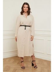 Curvy Lady Sukienka w kolorze beżowym rozmiar: 40/42. Brązowe sukienki Curvy Lady, bez wzorów, ze skóry, klasyczne, bez kołnierzyka, bez ramiączek, midi. Za 131.45 zł.