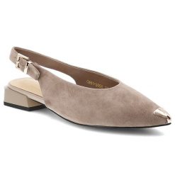 Czółenka damskie S.Barski, cholewka ze skóry naturalnej zamszowej elegancki fason slingback, beżowe, CR61-3050. Brązowe czółenka S.BARSKI, bez wzorów, ze skóry, eleganckie, bez obcasa, bez zapięcia. Za 289.00 zł.