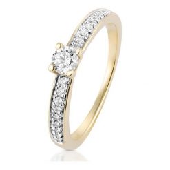Wspaniały Pierścionek - , Brylant 0,12ct. Żółte pierścionki W.KRUK. Za 4,290.00 zł.