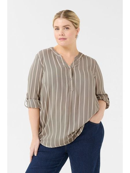 KAFFE curve Bluzka w kolorze szaro-kremowym rozmiar: 44. Szare bluzki KAFFE curve, bez wzorów, z wiskozy, bez kołnierzyka, bez ramiączek. Za 83.62 zł.