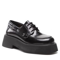 Półbuty Simple. Czarne półbuty wsuwane Simple, bez wzorów, bez obcasa, na obcasie. Za 229.99 zł.