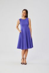 Fioletowa Midi Sukienka Rozkloszowana bez Rękawów. Fioletowe sukienki MOE, l, bez wzorów, z elastanu, bez kołnierzyka, bez ramiączek, midi, rozkloszowane. Za 345.90 zł.