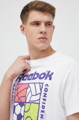 Reebok Classic t-shirt bawełniany kolor biały z nadrukiem. Białe t-shirty Reebok Classic, l, bez wzorów, z bawełny, bez kołnierzyka, bez ramiączek. Za 109.99 zł.