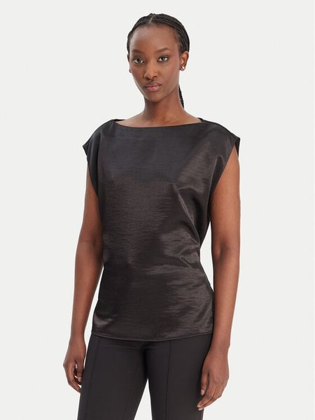 Guess Bluzka W6RH19 W2612 Czarny Regular Fit. Czarne bluzki Guess, m, z aplikacjami, z syntetyku, bez kołnierzyka, bez ramiączek. Za 349.99 zł.