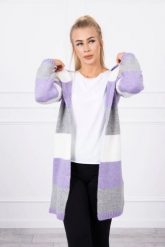 Sweter w pasy trzykolorowy ecru+fioletowy+szary. Fioletowe swetry KESI, l, bez wzorów, z poliesteru, plus size, bez ramiączek. Za 178.78 zł.