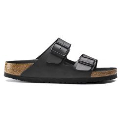 BIRKENSTOCK ARIZONA Klapki damskie. Czarne klapki Birkenstock, bez wzorów, z materiału, klasyczne, bez obcasa, bez zapięcia. Za 389.99 zł.