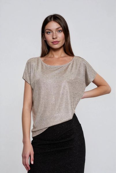 Błyszcząca bluzka srebrna. Szare bluzki MOODO, l, bez wzorów, z elastanu, bez kołnierzyka, bez ramiączek. Za 89.99 zł.