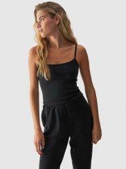 4F Crop-top slim gładki z modalem damski - czarny XL. Czarne topy 4f, xl, bez wzorów, z dzianiny, sportowe, bez kołnierzyka, bez ramiączek. W wyprzedaży za 29.99 zł.