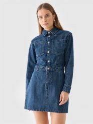 Sukienka jeansowa mini Outhorn - granatowa. Niebieskie sukienki Outhorn, l, bez wzorów, z bawełny, bez kołnierzyka, bez ramiączek, mini. W wyprzedaży za 119.99 zł.