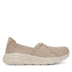 Baleriny Skechers. Brązowe baleriny Skechers, bez wzorów, bez obcasa, bez zapięcia. Za 249.99 zł.