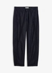 Jeansy typu barrel, mid waist, z regulowanym pasem. Niebieskie jeansy bonprix, bez wzorów, z jeansu. Za 122.99 zł.