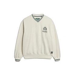 Damski sweter z dekoltem w serek Superdry Country Club. Białe swetry Superdry, bez wzorów, bez ramiączek. Za 332.10 zł.