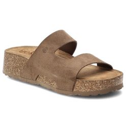Klapki damskie Yokono, cholewka ze skóry naturalnej odkryty fason szeroki pasek stabilna platforma, brązowe, Wiwi-260 Ser Lodo. Brązowe klapki Yokono, bez wzorów, ze skóry, bez obcasa, na platformie, bez zapięcia. Za 209.00 zł.
